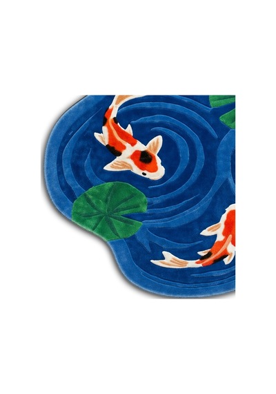 Sdt Japon Balığı Desenli Dalgalı Form Mavi Modern Dokuma Taban Dekoratif Halı Sdt883 Çok Renkli