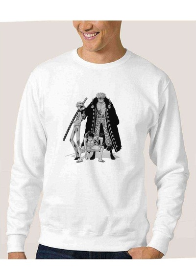 Anime One Piece Baskılı Beyaz Erkek Örme Sweatshirt (528458747)