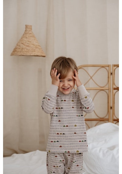 Geometrik Baskılı Color Shapes Çocuk Pijama Seti Gri