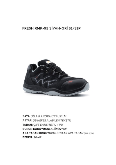 Mekap Pro Rmk-95 S1 Sr E A Cı Fo Mikrofiber Deri Siyah Gri Alüminyum Burun İş Ayakkabısı