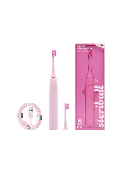 Steriball Elektrikli Diş Fırçası Pembe - 5 Farklı Mod Değiştirilebilir Fırça Başlığı Type-c Şarj Şarjlı