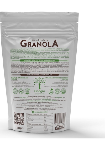 Cinagro Goodies Muz Çikolata Granola 300 G
