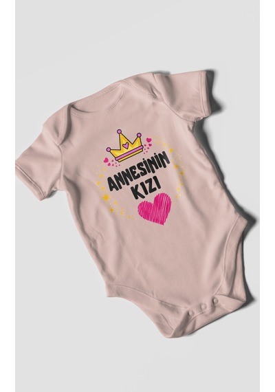 Morivokids Annesinin Kızı Kısa Kollu Bebek Body %100 Pamuk Pastel Pembe