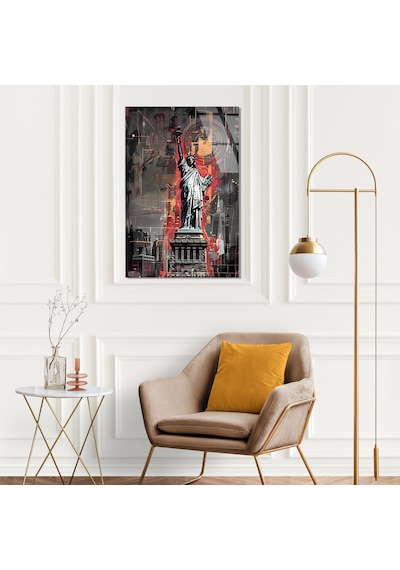 Özgürlük Heykeli Grunge Şehir - Cam Tablo - Deg0533 90 X 140 Cm