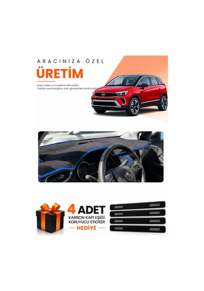 Opel Crossland 2020-2024 Uyumlu Torpido Koruma Örtüsü Oto Kılıfı - Siyah Mavi