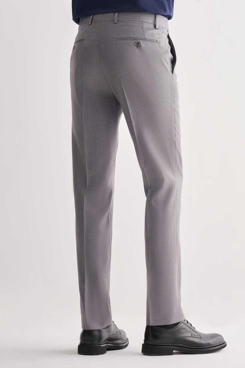 İmza Gri Yan Cep Açık Paça Kendinden Desenli Slim Fit Esnek Pantolon 1003255151 Gri