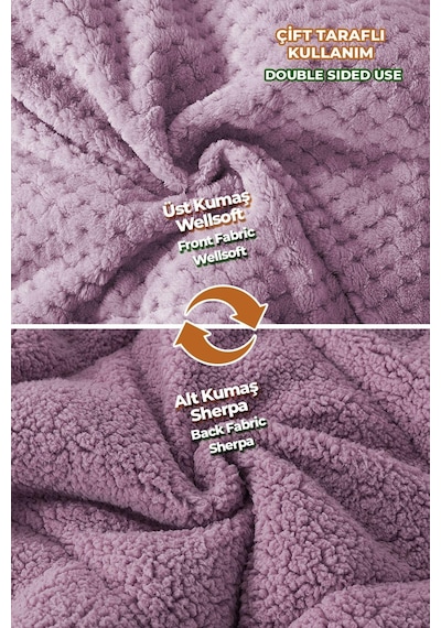 Ultra Yumuşak Tek Kişilik Çift Taraflı Wellsoft Peluş Yorgan Yıkanabilir 160x220 Lila Lila