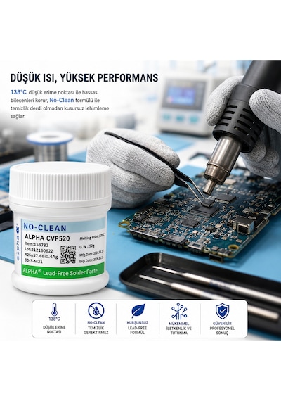 Cvp520 No-clean Kurşunsuz 138 C Düşük Isı Krem Lehim 52 Gram