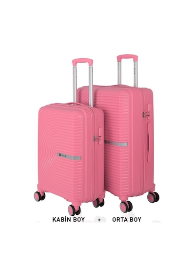 Mçs Bavul Orta Ve Kabin 2li Set Kırılmaz Silikon Valiz V374 Pembe Çok Renkli
