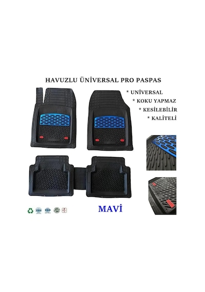 Fiat Egea Hb 2022 Uyumlu 4 Cm Derin Havuzlu 5 Parça Set 3d Paspas Takımı Siyah - Mavi