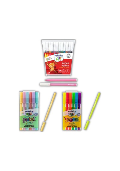 Keçeli Kalem Seti 6 Neon - 6 Pastel Ve 12 Renk Keçeli Kalem Pensa