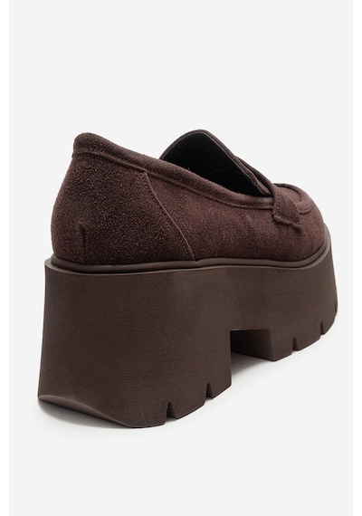 Luvishoes Santıa Kahverengi Süet Kadın Kalın Tabanlı Loafer Ayakkabı Kahverengi