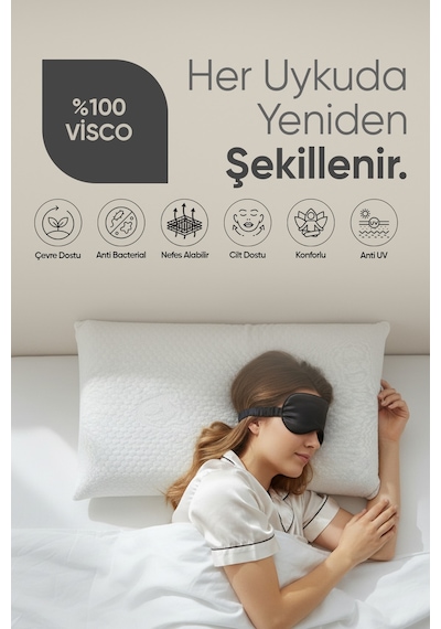 Isı Kontrol Yastığı Termoswıtch Ortopedik Düz Uzun Boy Visko Yastık -termal Isı Dengeleyici Yastık Beyaz