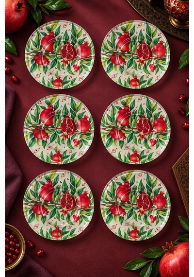 6 Lı Cam Çay Tabağı Nar Desenli 12 Cm 6 Adet Çay Tabak Kırmızı