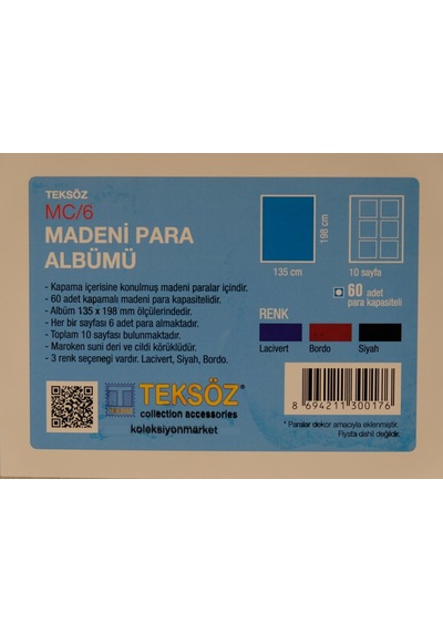 Teksöz Madeni Para Albümü Kapamalı 60 Adetlik Bordo