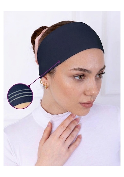 Alivascarf Kaymayan Silikonlu Bandana Bone Siyah - Kadın Tesettür Dikişsiz Kaymaz Geçme - Sportif Saç Bandı Lacivert
