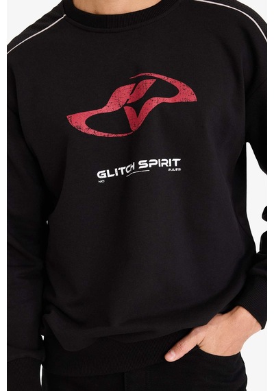 Defacto Boxy Fit Bisiklet Yaka Baskılı Sweatshirt F8660ax26spbk81 Siyah-bk81
