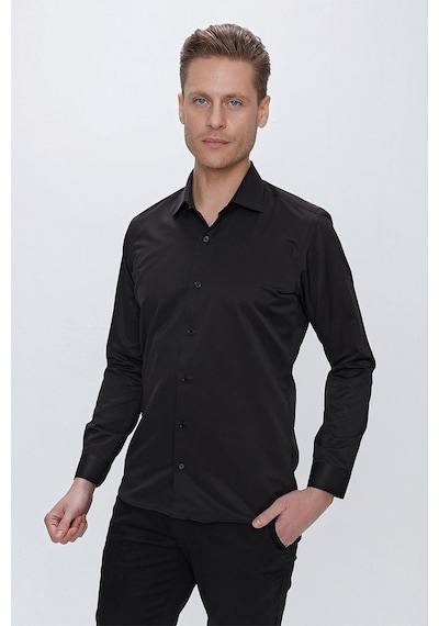 Efor Slim Fit Pamuk Saten Klasik Siyah Gömlek Gk 624 Siyah