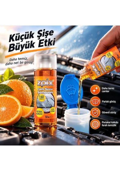 Zolx Portakal Kokulu Konsantre Oto Cam Suyu Şampuanı 50 Ml 1:60 Yoğun Formül