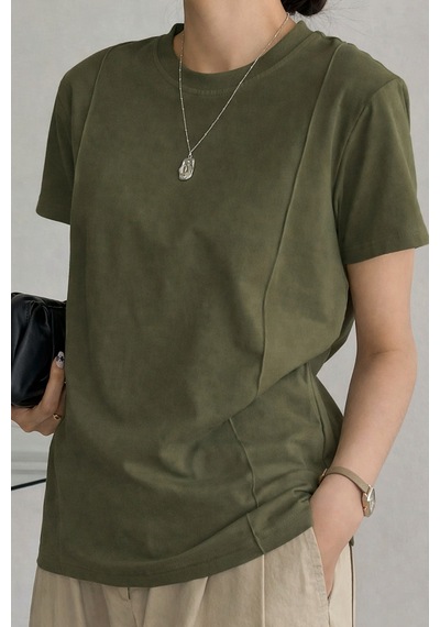 Cool Tarz Kadın Basic Ön Çizgi Detaylı Bisiklet Yaka Tişört Rahat Kalıp Günlük T-shirt Haki Haki Cool Tarz Kadın Basic Ön Çizgi Detaylı Bisiklet Yaka Tişört Rahat Kalıp Günlük T-shirt Haki Haki