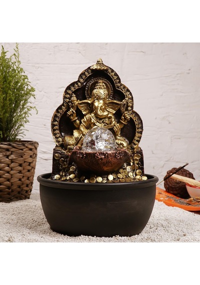 Zen Eskitme Gold Ganesh Temalı Su Şelalesi