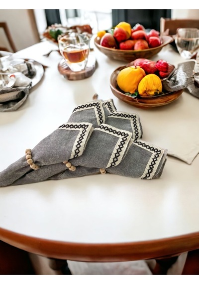 Dnc Home Tekstil Ndchome Antrasit Siyah Şeritli Peçete 40x40 Toka Hediyeli 6lı Antrasit
