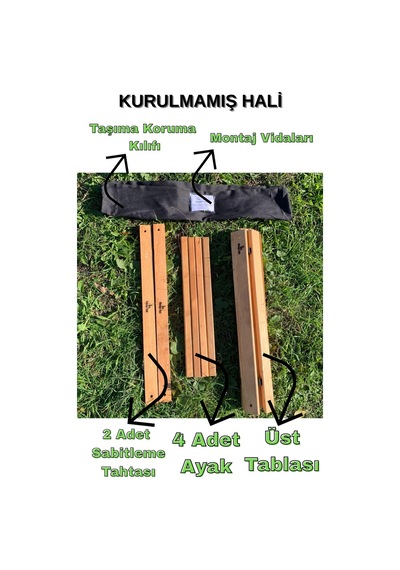 Kamptek Ahşap Rulo Katlanabilir Kamp Piknik Plaj Balkon Masası Renkli 60 60 50 Kahverengi