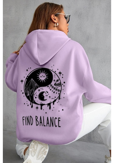 Uyguntarz Unisex Yin & Yang Tasarım Sweatshirt Lila