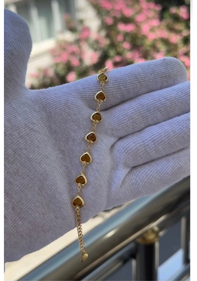 Kalpli Zirkon Taşlı Gold Renk Bileklik 18 Cm Sarı