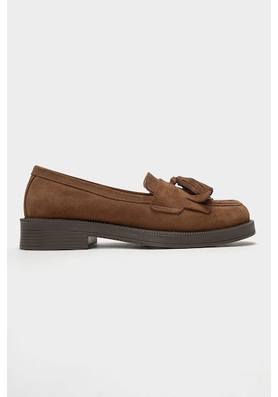 Luvishoes Luvi Shoes Milina Toprak Süet Püsküllü Hakiki Deri Kadın Loafer Ayakkabı Toprak