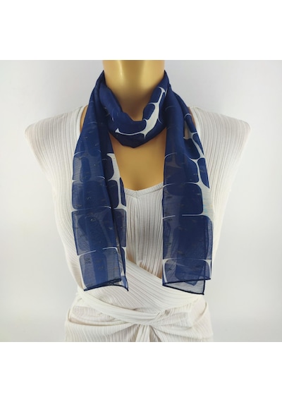 Tedz Collection Paredora Geometrik Desenli Lacivert Krem Uzun Fular Çok Renkli