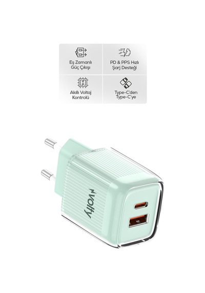 Hızlı Şarj Adaptörü 35w Gan + Type-c Kablo 60w Pd Usb-c & Usb-a, Laptop & Telefon Yeşil-v0102022