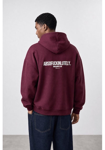 Respire Erkek Absofuckinlutely Baskılı Oversize Hoodie Bordo