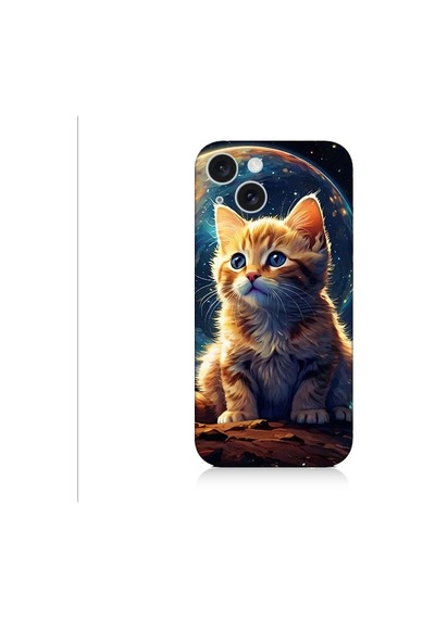 Apple Uyumlu iPhone 15 Plus Uzayda Kedi Desenli Silikon Kılıf Silikon