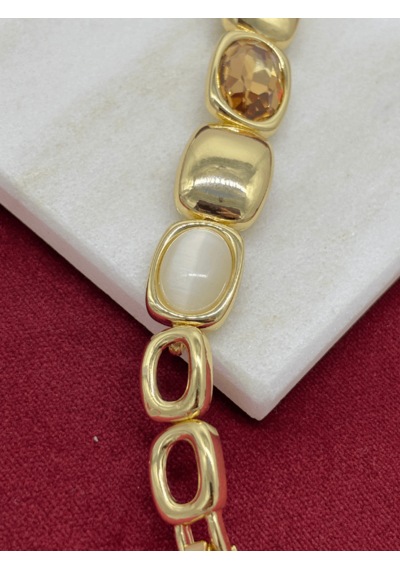 Toprak Tonlarında Parlak Dikdörtgen Şekilli Gold Bileklik Gold