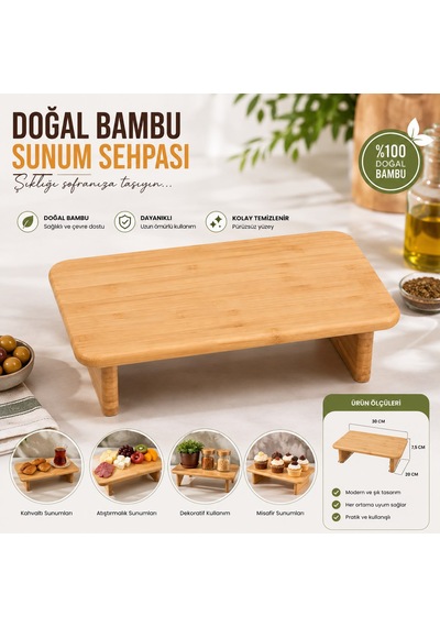 Bambu Ayaklı Kare Servis Tahtası