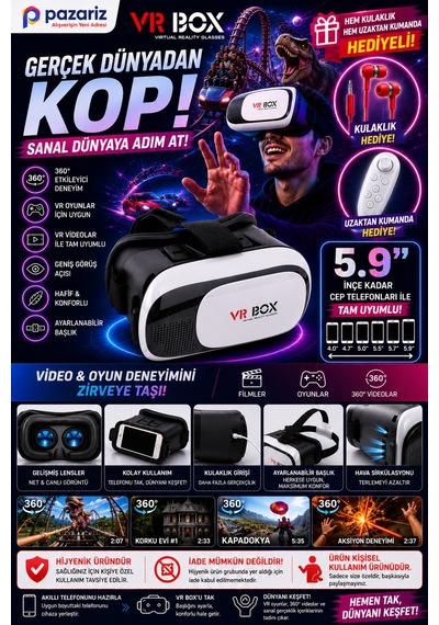 3d 3in1 Sanal Gerçeklik Gözlüğü Seti Vrst2