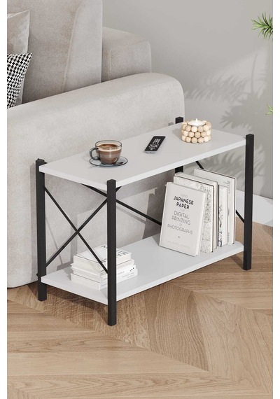 Koltuk Yani Sehpa Siyah Profil Beyaz Sunta 60x24x44 Cm Mtl021 Siyah-beyaz