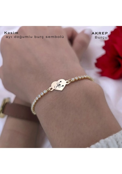 Archin Akrep Burçlarına Kalp Motifli Beyaz Taş Desenli 14 Ayar Altın Plakalı Hediye Bileklik-350burç Akrep Archin Akrep Burçlarına Kalp Motifli Beyaz Taş Desenli 14 Ayar Altın Plakalı Hediye Bileklik-350burç Akrep