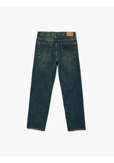 Koton Normal Bel Pamuklu Vintage Straight Fit Jean Pantolon Petrol 7wam40058nd