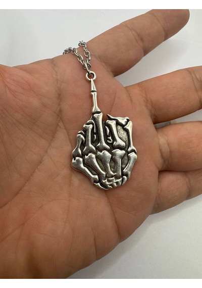 Orta Parmak Gotik Punk Unisex Metal Kolye 60 Cm Zincir Çok renkli