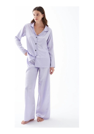 İkikareshop Kadın Lila Oversize Saten Pijama Takımı - Rahat Kesim Şık Ev Giyim Seti Çok Renkli