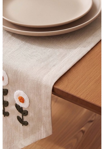 Daisy Cream Kasso Punch İşlemeli Runner 35x110 Cm Çok Renkli