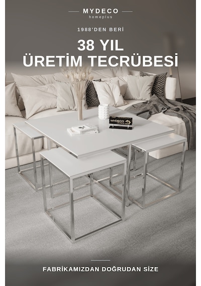 OTTOWA 5 PARÇA GOLD ZİGON SEHPA TAKIMI — BEYAZ MDF