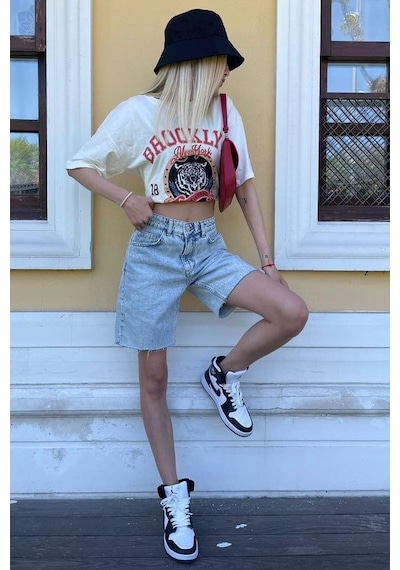 Buz Mavisi Kot Şort-241 Mavi