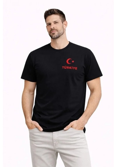 Modi Erkek Türkiye Ay Yıldız Baskılı Taraftar Forma T-shirt - Siyah Açık Lacivert - Gri - Siyah