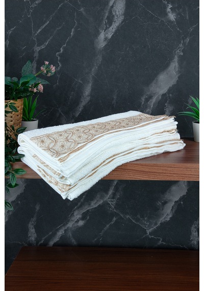 Dantelli Güpürlü Lüks %100 Pamuk Çeyizlik 6 Lı El Yüz Havlu Seti 40x70 - Sarı - 4400 Sarı