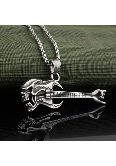 Kuru Kafalı Gitar Çelik Erkek Kolye Takı Aksesuar K24 T5 Çelik