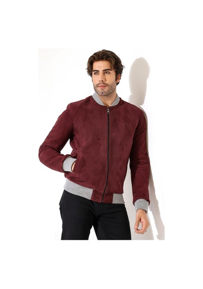 M M Marki Marki Erkek Hakiki Süet Deri Ceket, Bordo, Pilot Model, 67 Cm, Fermuarlı