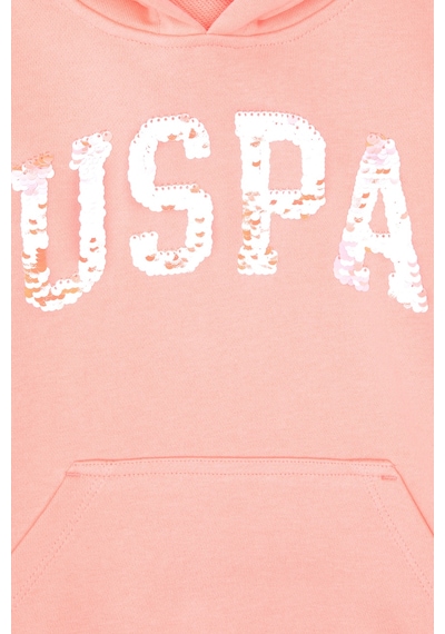 U.S. Polo Assn. Kız Çocuk Neon Pembe Payet İşlemeli Kapüşonlu Basic Sweatshirt 50314312-VR105